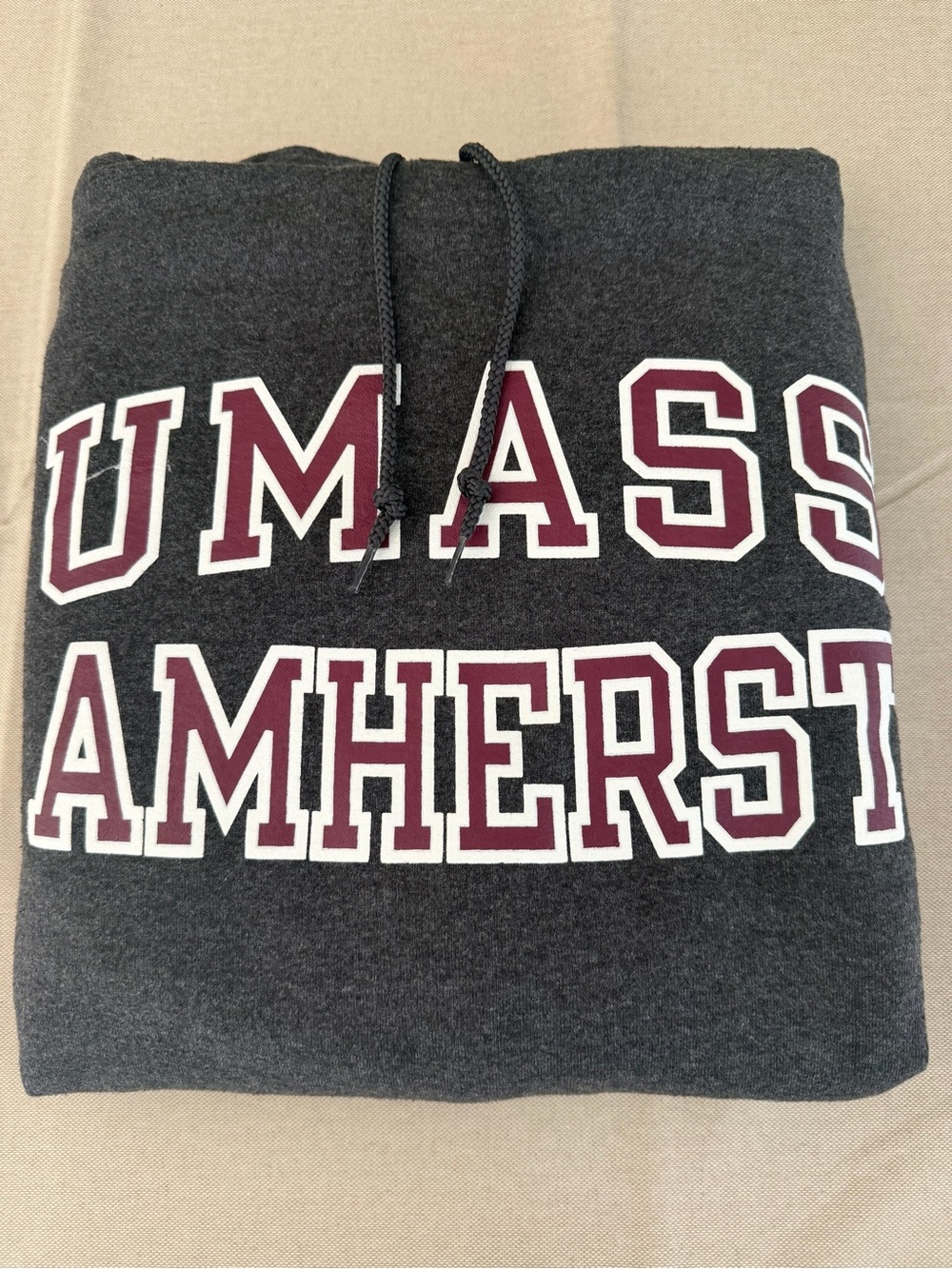 Champion Charcoal Zip-Up Hoodie with Maroon and White UMass Amherst Lettering